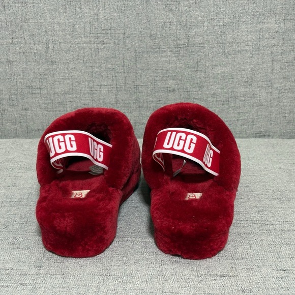 UGG Fluff Yeah Slide Slippers Red Lamb Fur Women Size 9 EUC - Picture 4 of 13